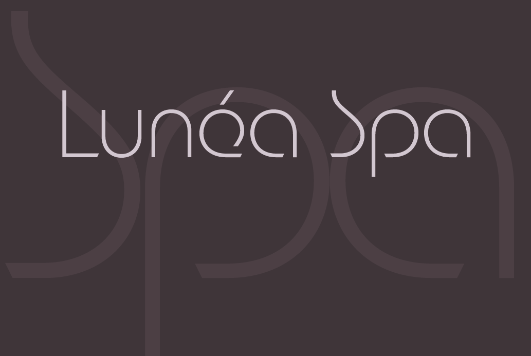 Логотип Lunéa Spa на темном фоне с декоративной надписью «spa».
